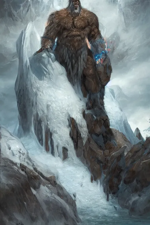 Prompt: north mythology concept art portrait painting of ice gigant ymir the ancestor of all giants by james gurney, trending on artstation, detailed