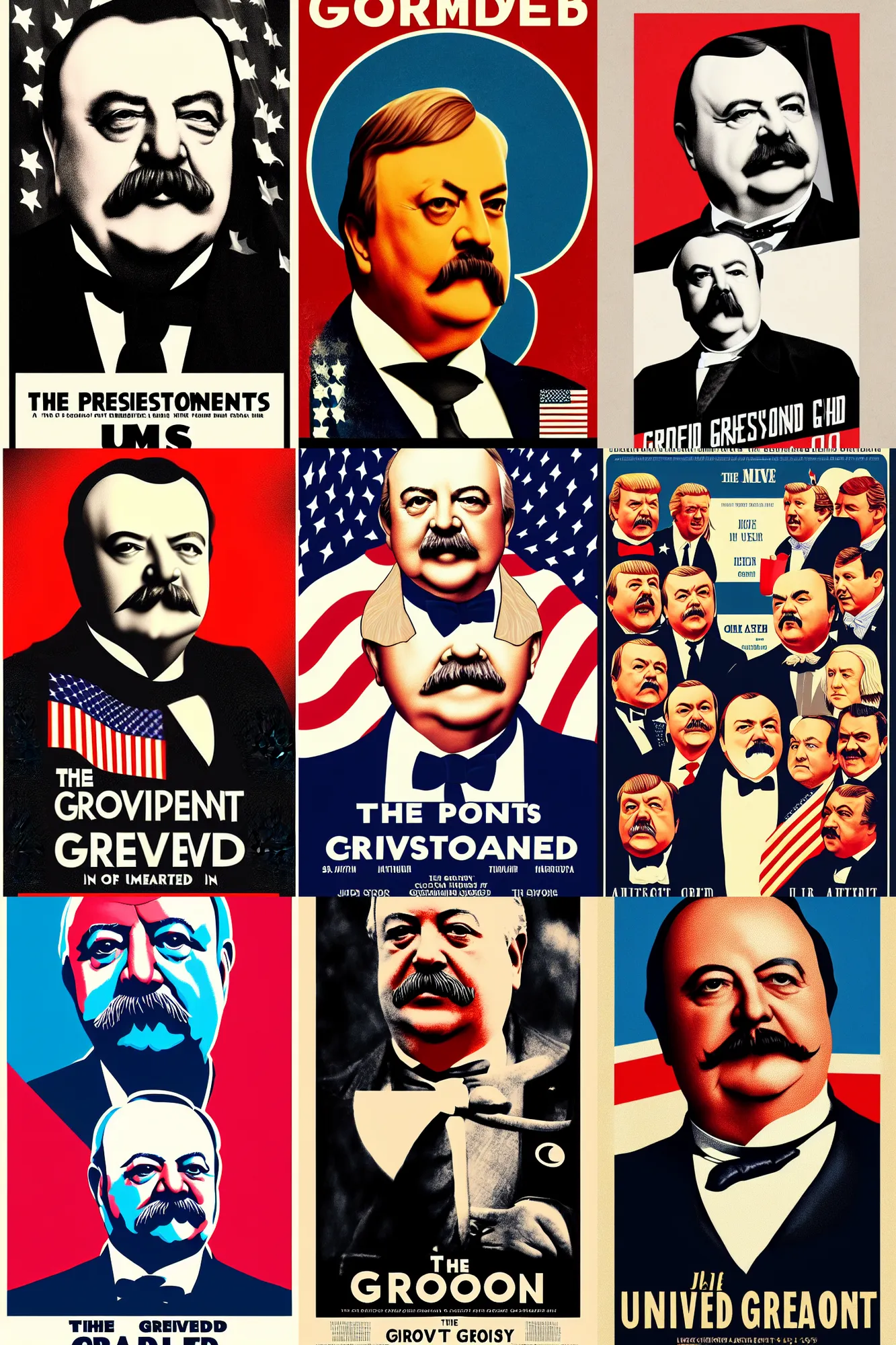 Prompt: the president, groomer in chief grover cleveland is the united states president, 8 0's movie poster, theatrical poster, vibrant fan art, digital art, trending on artstation, minimalist