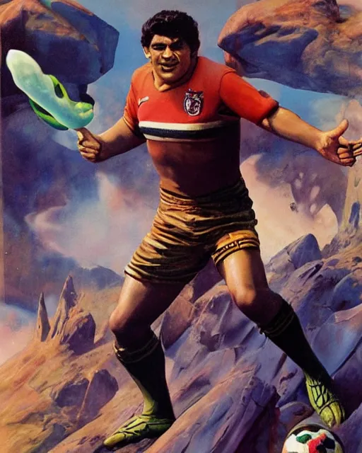 Prompt: diego armando maradona by peter andrew jones!!!!!!!!, by roger dean, hd, hyper detailed, 4 k