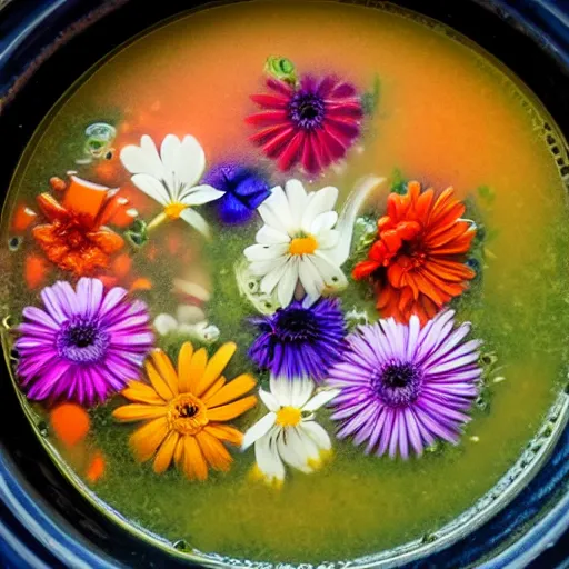 Image similar to a soup of a lot of different colourful flowers