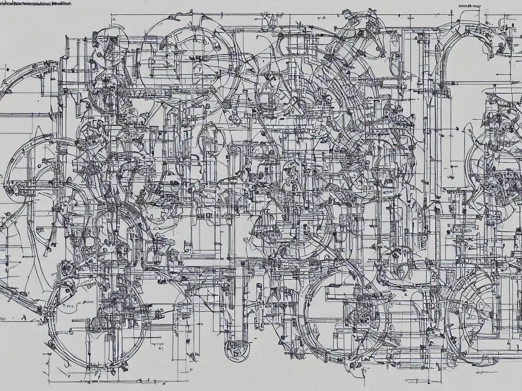 Prompt: engineering schematics of a mechanical grandmother head, blueprint, complex, precise, intricate, detailed, engineering plans, technical book page