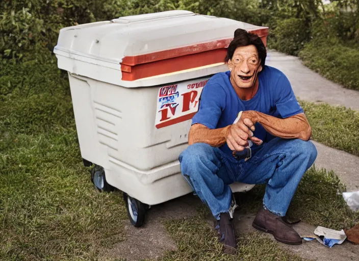 Prompt: photo of jim varney as ernest p worrell as a garbage collector, 8 k, 8 5 mm f 5. 6