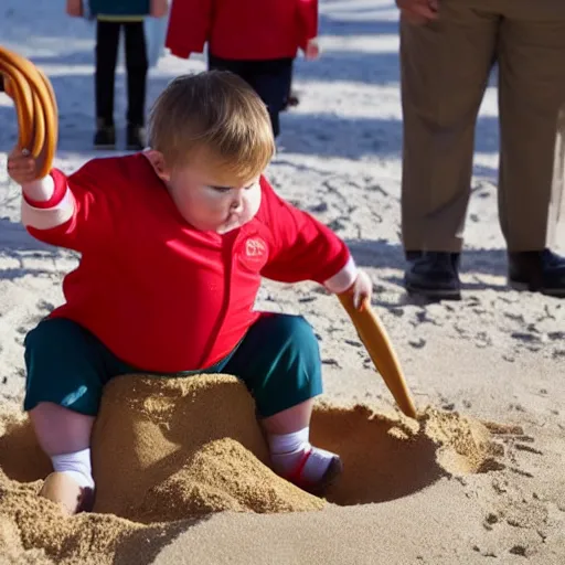 Prompt: trump is a fat kid that won't let other kids play in his sandbox, gettyimages,