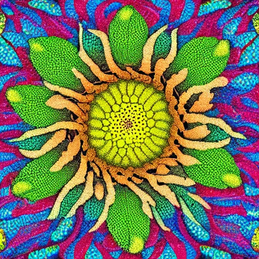 Prompt: flower optical illusion of infinite depth perspective pointillism style