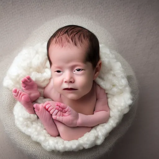 Prompt: new born kid on a white background standing