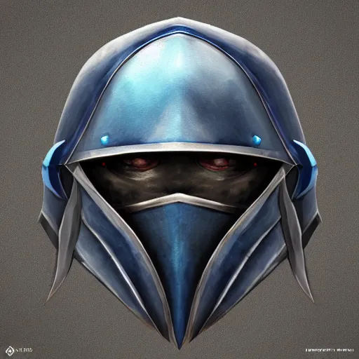 Image similar to blue steel-plate armet helmet, artstation, rpg, digital art, isometric, dark background, dark souls, runescape, skyrim, final-fantasy, Diablo-3