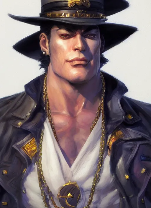 Image similar to Jotaro Kujo, closeup character portrait art by Donato Giancola, Craig Mullins, digital art, trending on artstation