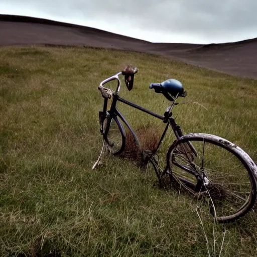 Image similar to Punctured bicycle on a hillside desolate