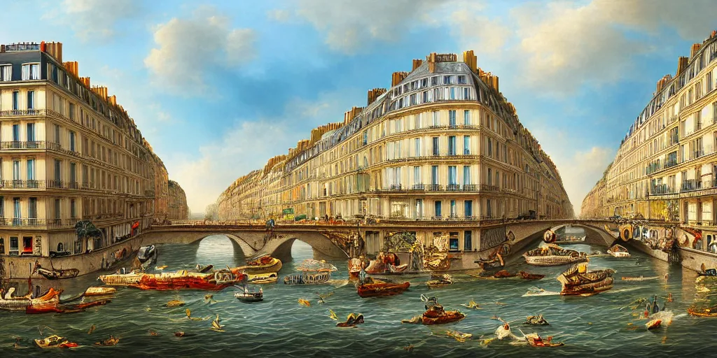 Image similar to master piece stunning digital painting of a parisian small city contained on the top of a giant sea turtle