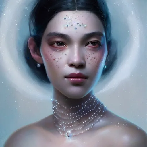 Image similar to a beautiful portrait of a pearl goddess with glittering skin by greg rutkowski and raymond swanland, trending on artstation, ultra realistic digital art