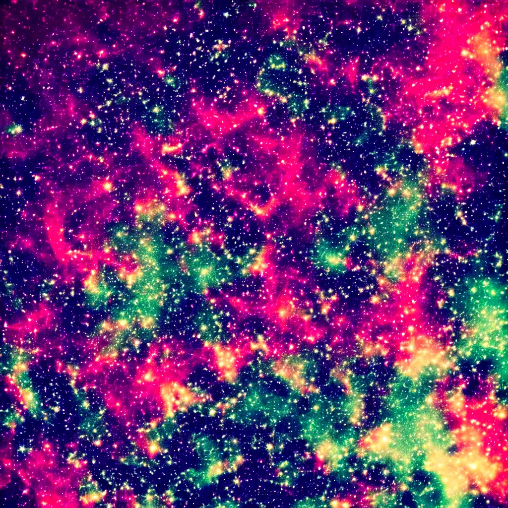 Prompt: acid vibrations of colorful constellations, vertical sync nebulae, electronic perfectionism, lomography photo, blur