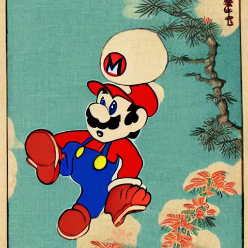 Image similar to mario depicted as an edo - era illustration