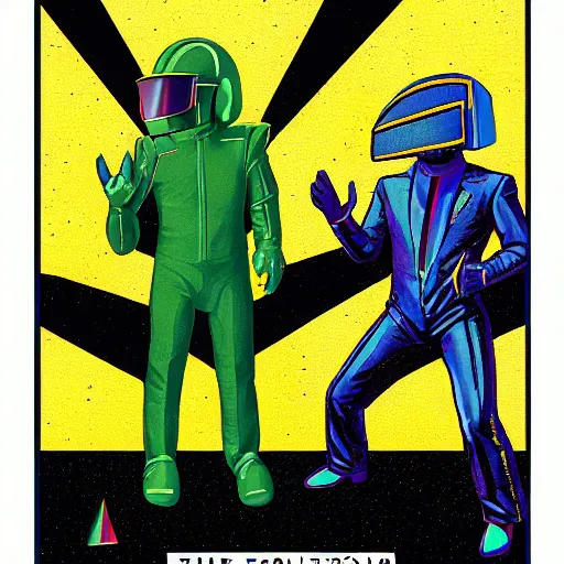 Image similar to lizards in daft punk costume painted by barclay shaw