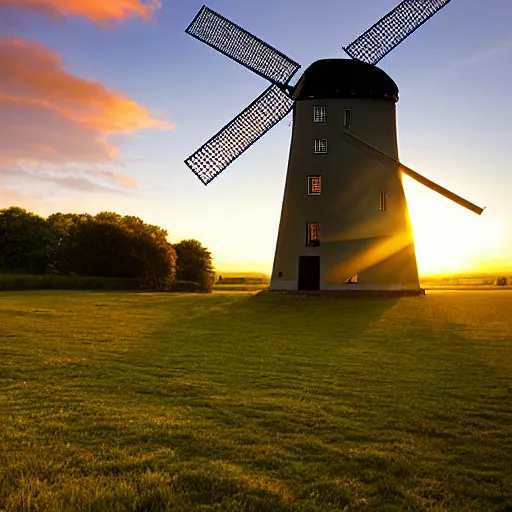 Image similar to Chesterton Windmill in the sunset with sunrays shining through it's sails