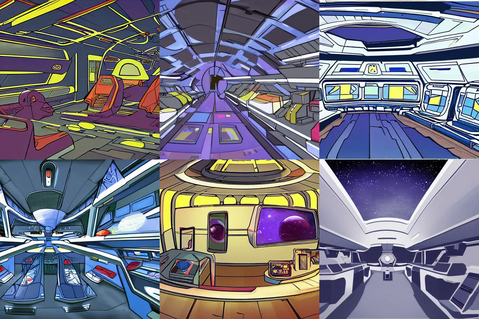 Prompt: Concept art of inside a large passenger spaceship, with a large open plaza and with a clothing store at the side, from a space themed Serria point and click 2D graphic adventure game, made in 1999, high quality graphics