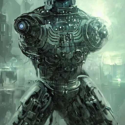 Image similar to robot villain from the future by raymond swanland, highly detailed