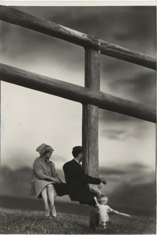 Image similar to a seesaw with a businesswoman on the left and cash on the right, photographed by Diane Arbus