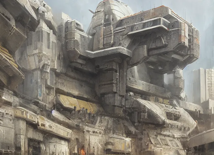 Prompt: concept art of big brutalist base, the mandalorian, oil painting by jama jurabaev, extremely detailed, brush hard, artstation, for aaa game, high quality, brush stroke