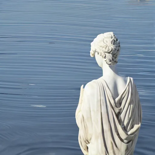 Image similar to A marble statue reflected in the water.