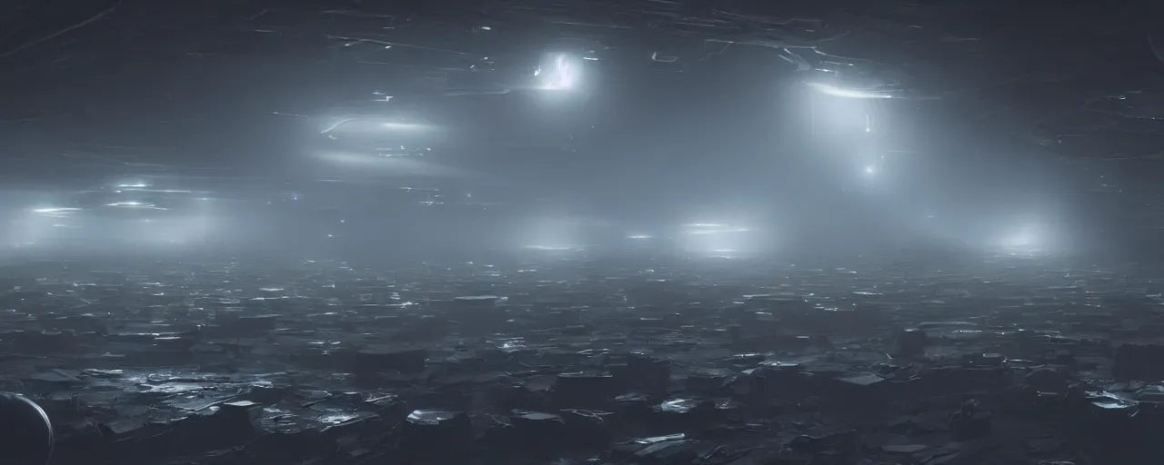 Image similar to dark scifi space panorama, octane render, chiaroscuro