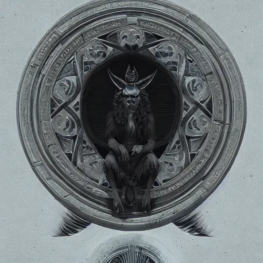 Image similar to Baphomet sitting in front of a portal to the infinite . Highly detailed painting Greg rutkowski. Good clear quality, high detail, octagon render 8k