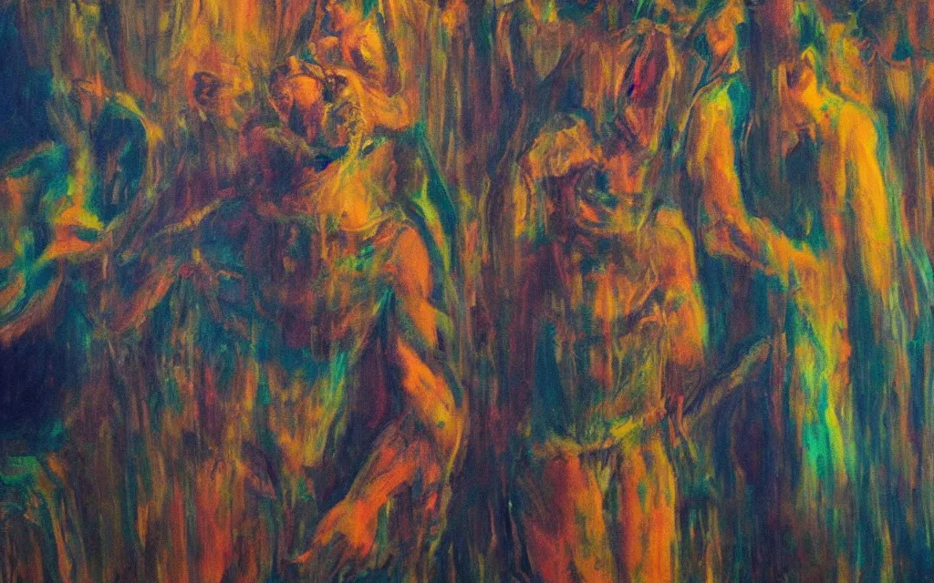 Image similar to movie still from the haxan, award winning oil painting, chromatic iridescence