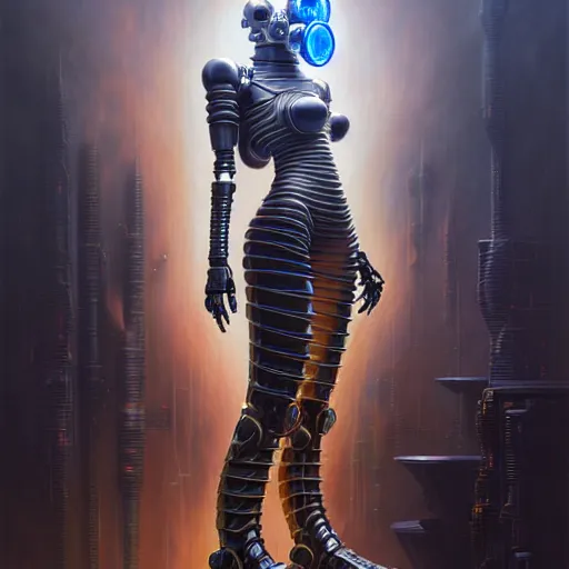 Image similar to front shot of a cyberpunk gazmask robot character, intricate, elegant, highly detailed, centered, digital painting, artstation, concept art, smooth, sharp focus, illustration, artgerm, Tomasz Alen Kopera, Peter Mohrbacher, donato giancola, Joseph Christian Leyendecker, WLOP, Boris Vallejo