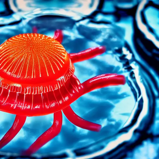 Image similar to hamburger mix jellyfish, cg, 8 k, sharp focus, style by andy warhol