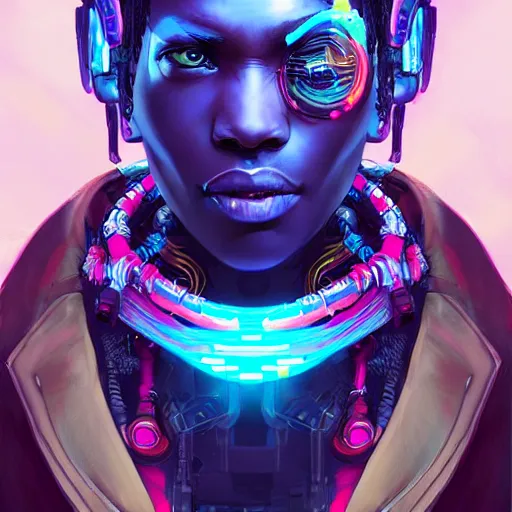 Image similar to a cyberpunk african necromancer, Apex Legends character digital illustration portrait design, by android jones, detailed, cinematic lighting, wide angle action dynamic portrait