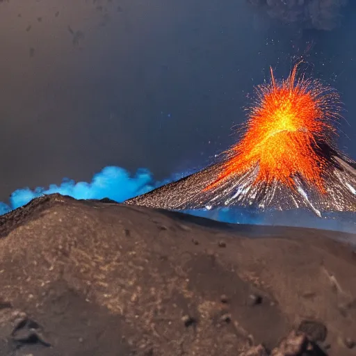 Image similar to erupting volcano on small spitting delicious donuts