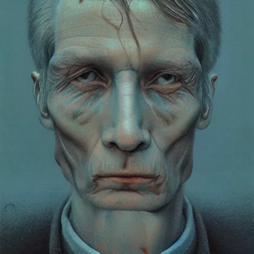 Image similar to portrait of xqc by zdzisław beksinski