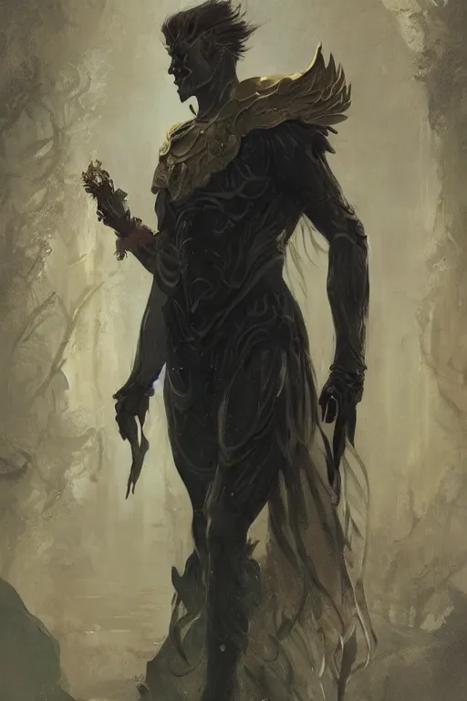 Prompt: a masculine elegant man from sideview with large shoulders and wearing golden laurel wreath, ethereal horror fantasy art by greg rutkowski and magali villanueve and monet con