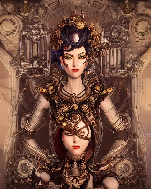 Image similar to portrait of lady mechanika comic, intricate linework, unreal engine 5 highly rendered, global illumination, detailed and intricate environment, by joe benitez