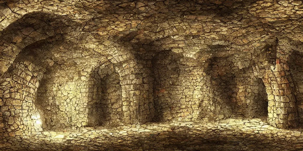 Image similar to ancient underground medieval lair, art, high detail,