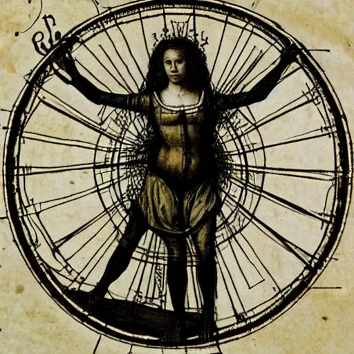 Image similar to drawing of elisabeth of austria in the style of the Vitruvian Man by Leonardo da Vinci