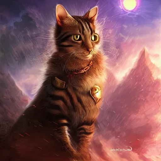 Image similar to a hyper realistic cat warrior, ultra detailed, magic the gathering art, digital art, cinematic, studio lighting, background battlefield, fantasy,