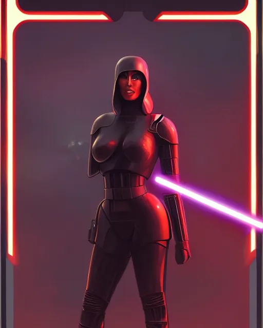 Image similar to kim kardashian : : young woman : : as hot star wars android woman by marvel trading card : : by greg rutkowski, wlop, instagram, unreal engine, : :