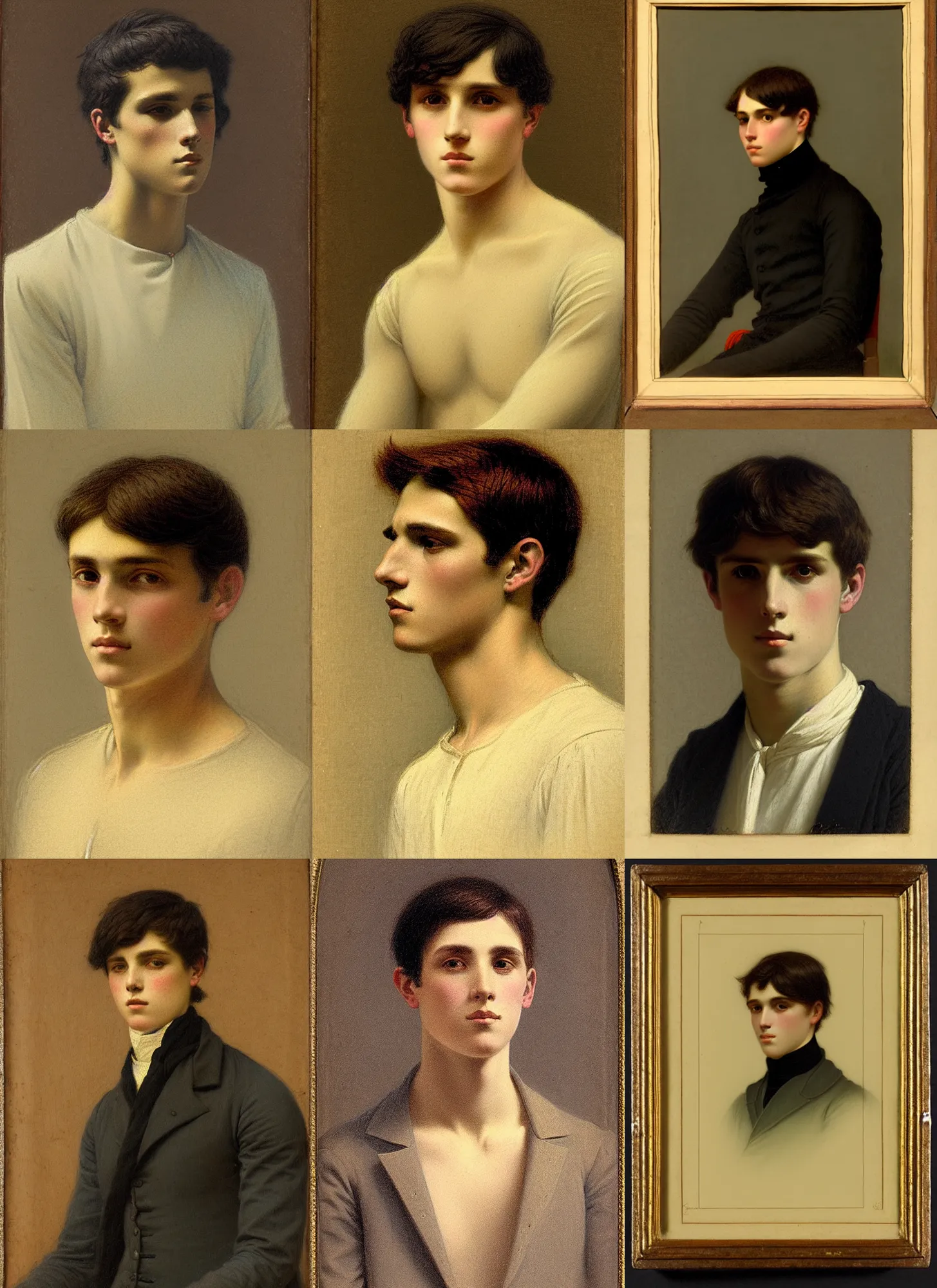 Prompt: portrait of a young man, illustrated by jules joseph lefebvre and jean baptiste debret