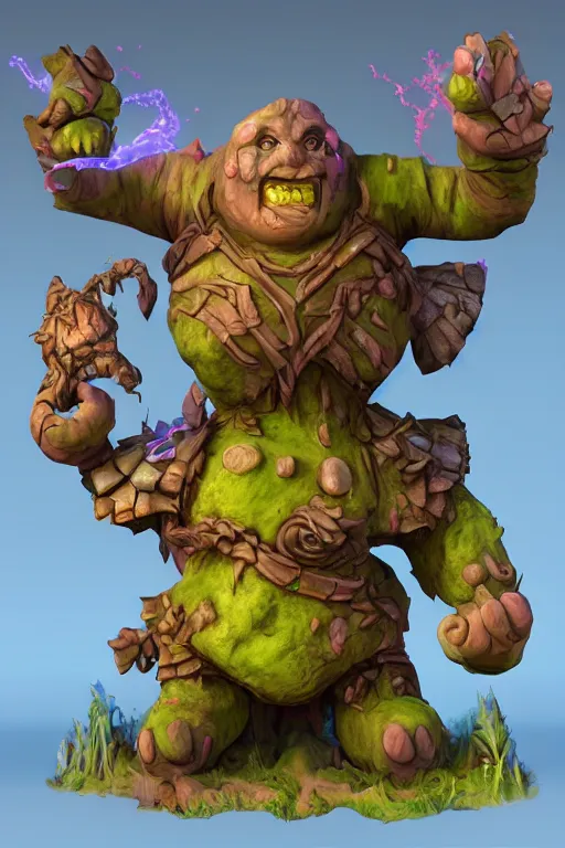 Image similar to arcane fantasy art giant golem elemental wood rock bastion forged gemstone enchanted forest troll, global illumination ray tracing hdr fanart arstation by sung choi and eric pfeiffer and gabriel garza and casper konefal lisa frank zbrush central hardmesh