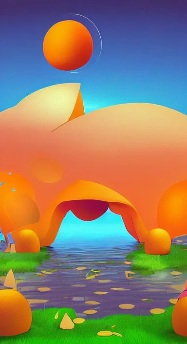 Image similar to orange floating island cartoon app background artwork, digital art, award winning