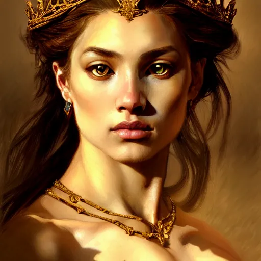 Image similar to highly detailed portrait of a majestic lioness queen in the form of a beautiful woman. d & d. art by eugene delacroix and james gurney. trending on artstation, intricate details, energetic composition, golden ratio, concept art, illustration, elegant art, global illuminaition