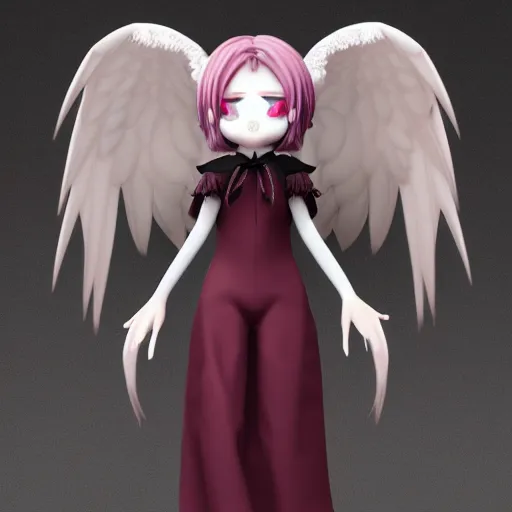 Prompt: cute fumo plush of a cursed fallen angel who forfeited her heart to the dark ones, eldritch tendrils, vray render with chromatic aberration