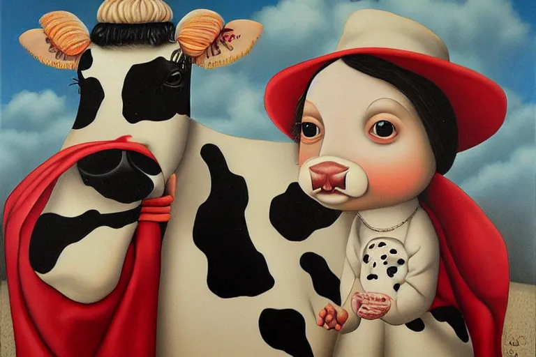 Image similar to 'Wherever you go, a cow is always watching you', lowbrow painting by Mark Ryden