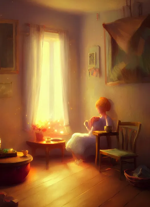 Image similar to beautiful interior of a cozy cottage, delphin enjolras, goro fujita, makoto shinkai, trending on artstation