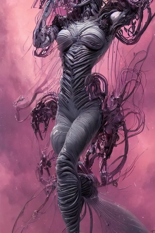 Prompt: comic art,Sprial, a female six-armed Mutate and Cyborg Sorcereress dancing in the air,beautiful and terrifying,melting,full character design,8k,by Stanley Artgermm,Tom Bagshaw,Travis Charest,Carne Griffiths,Ron English,Linsey Levendall,trending on DeviantArt,face enhance,hyper detailed,minimalist,full of colour,cinematic,dynamic lighting