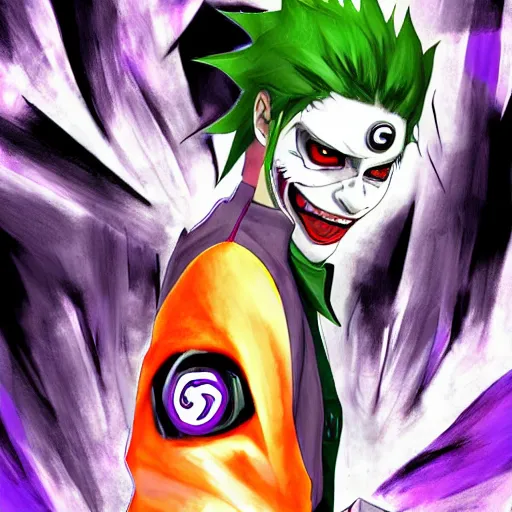 Image similar to Joker looks like Naruto, Joker as Naruto, high quality art, artbreeder, artstation