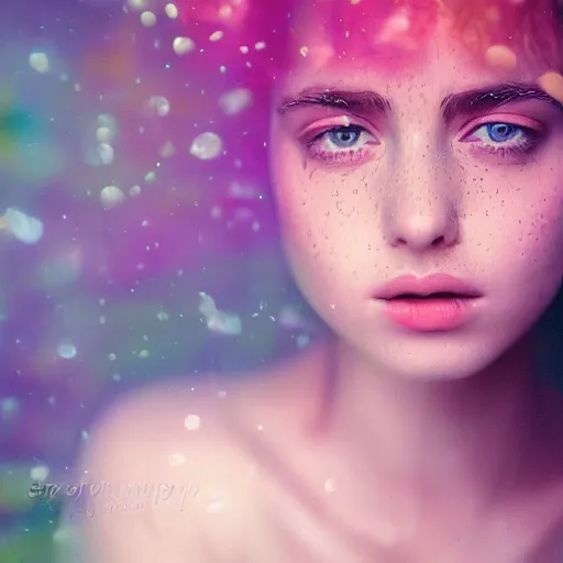 Image similar to portrait of a beautiful girl + skins effy, floating under the deep dream water, beautiful smooth soft light + white petal, by personal photography, art by brookskim, closeup, 4 k, highly detailed, instagram,