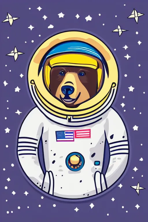 Prompt: A portrait of a bear as an astronaut on the moon, sticker, colorful, illustration, highly detailed, smooth and clean vector curves, no jagged lines, vector art, smooth