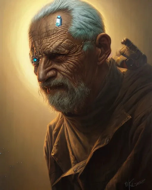 Image similar to a detailed portrait of cyberpunk old man by Tomasz Alen Kopera and Peter Mohrbacher