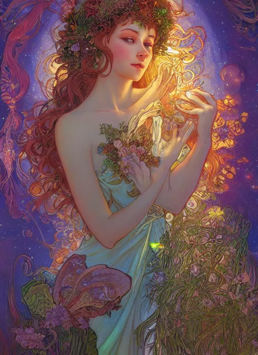 Prompt: Nature Goddess, ambient lighting, 4k, josephine wall, alphonse mucha, lois van baarle, ilya kuvshinov, rossdraws